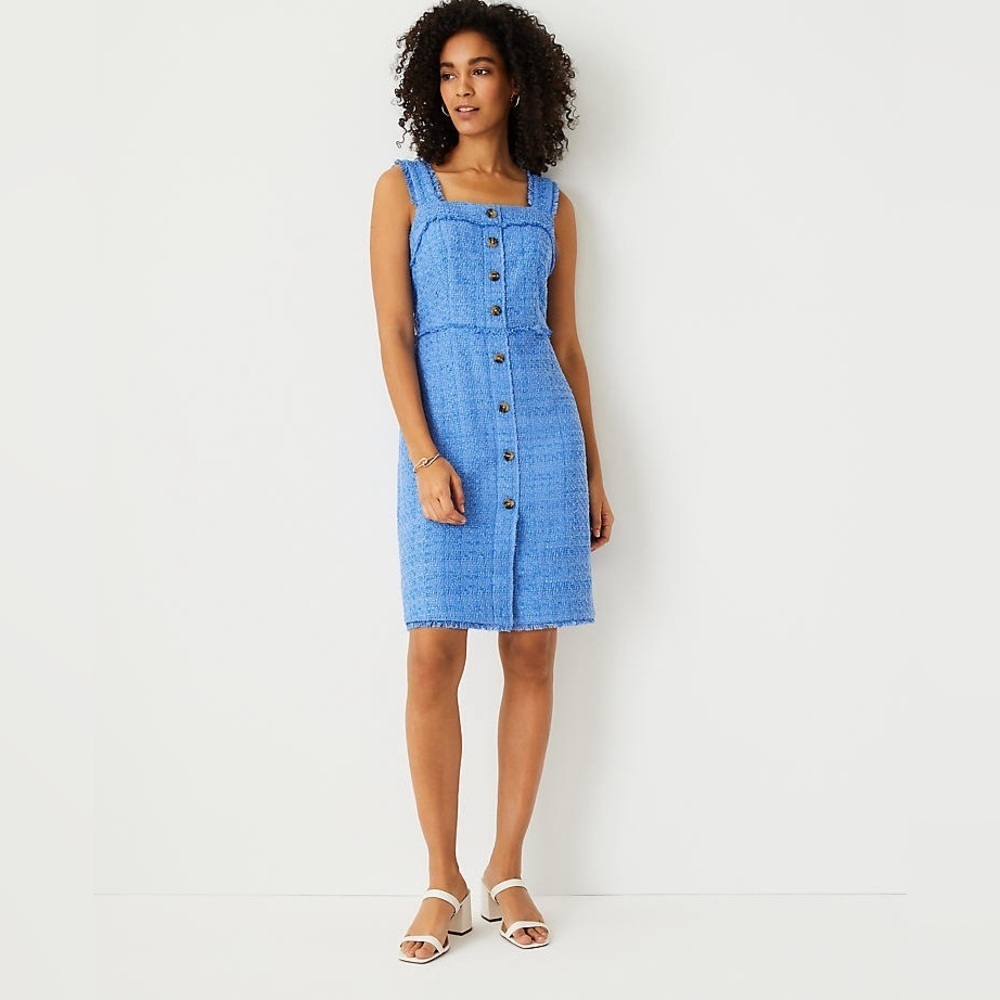 Tweed Button Front Shift Dress